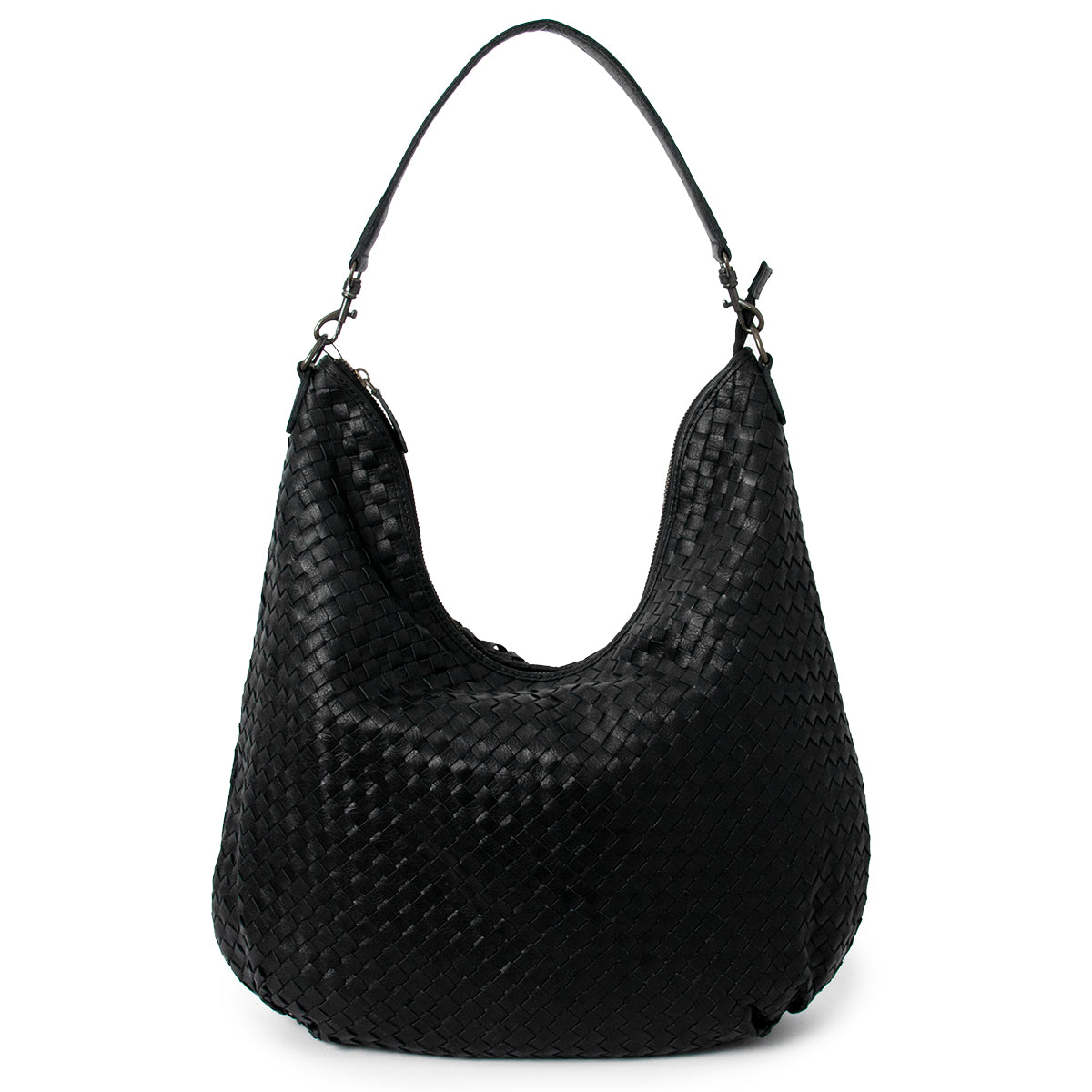 843601 Veske LOTUS stor flette bag i skinn med dobbel rem - svart