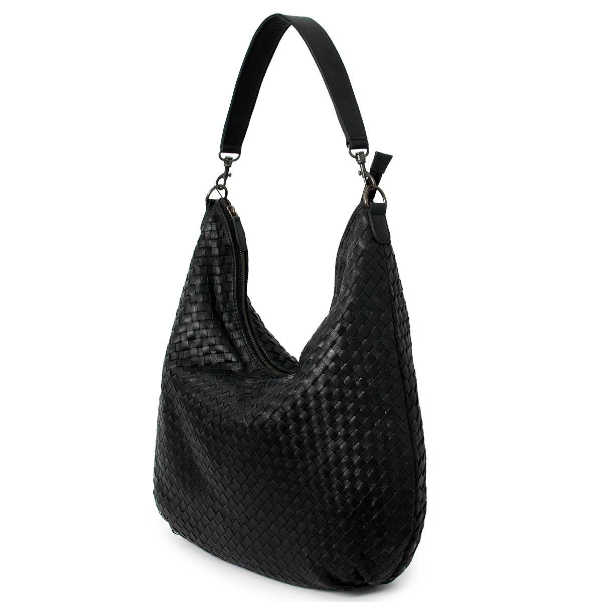 843601 Veske LOTUS stor flette bag i skinn med dobbel rem - svart
