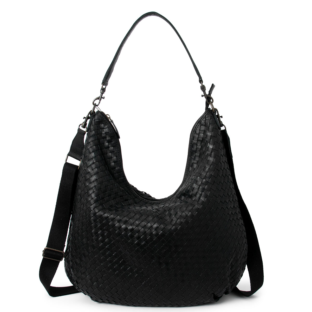 843601 Veske LOTUS stor flette bag i skinn med dobbel rem - svart