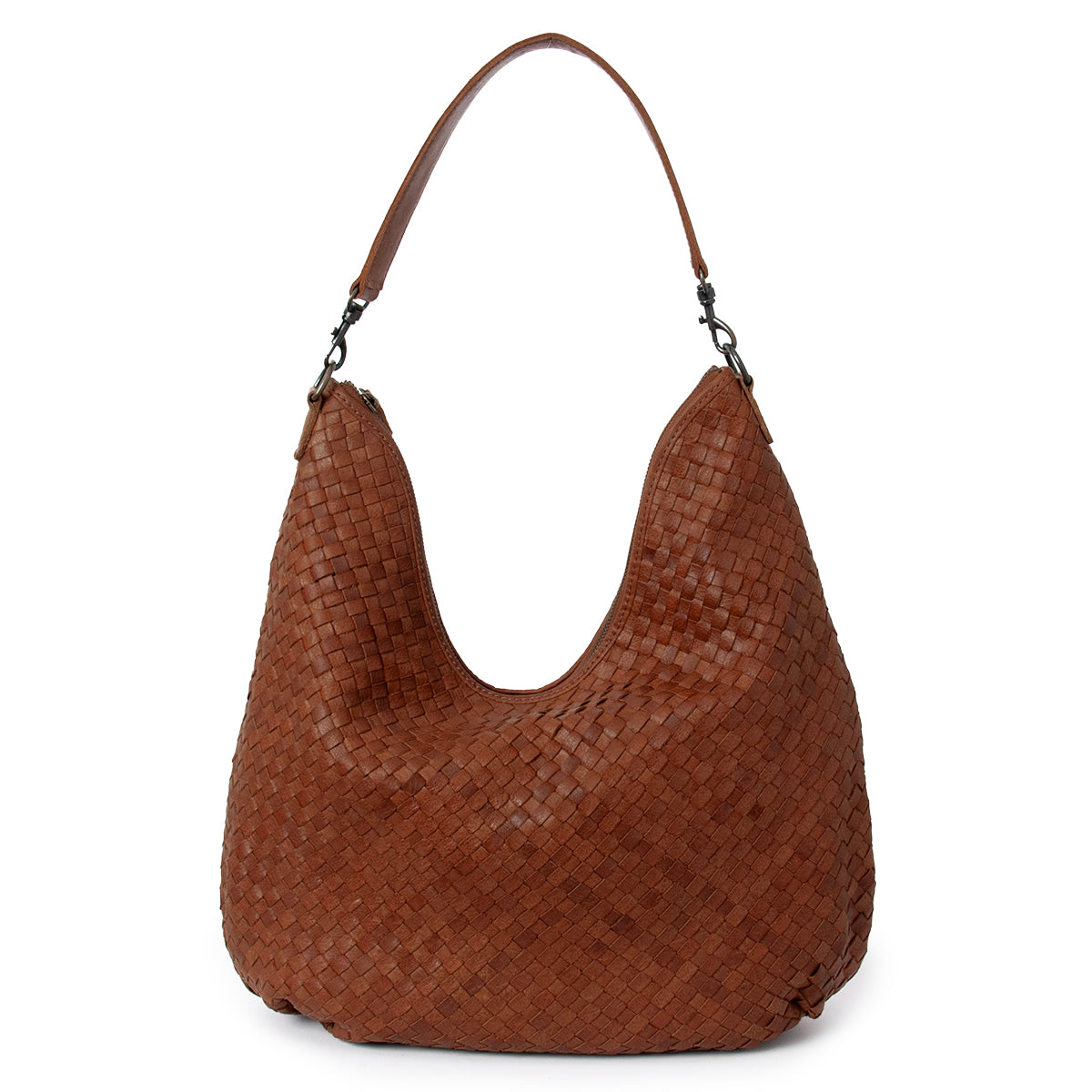843611 Veske LOTUS stor flette bag i skinn med dobbel rem -brun