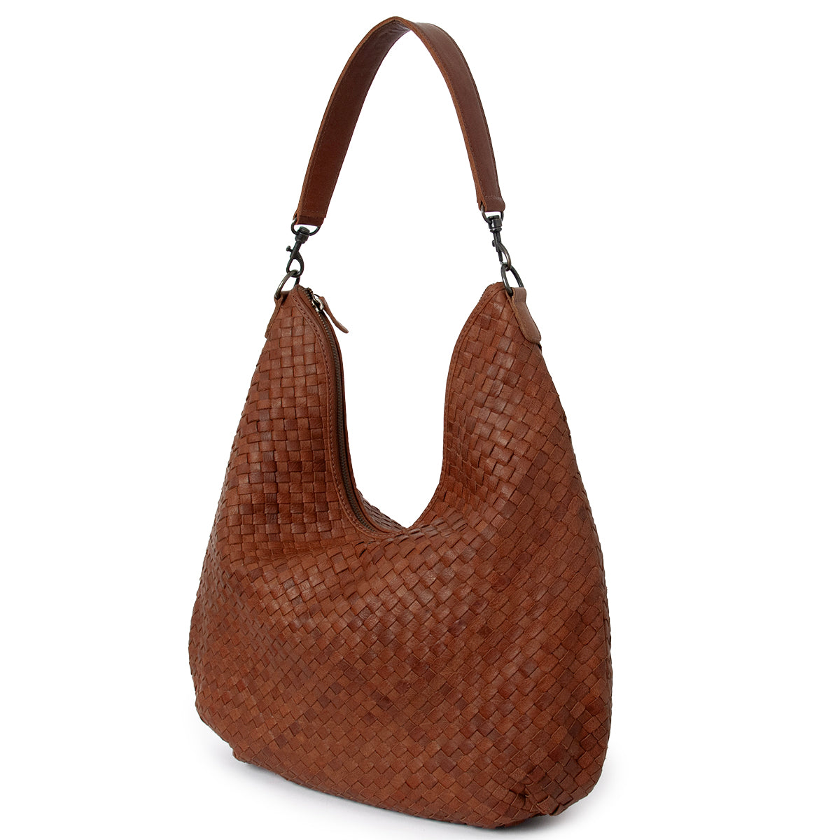 843611 Veske LOTUS stor flette bag i skinn med dobbel rem -brun