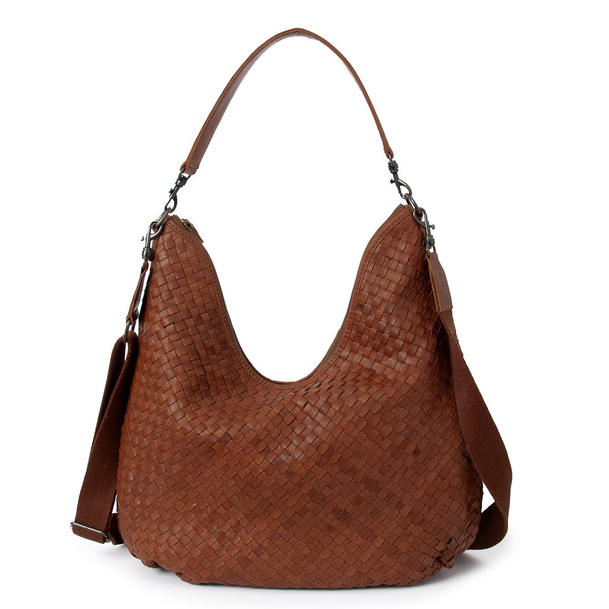 843611 Veske LOTUS stor flette bag i skinn med dobbel rem -brun