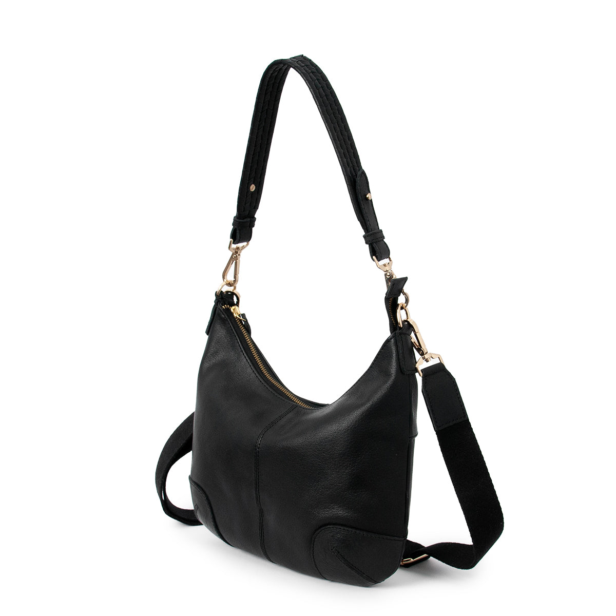 843901 Veske LØV skinn bag med dobbel skulderrem  - svart