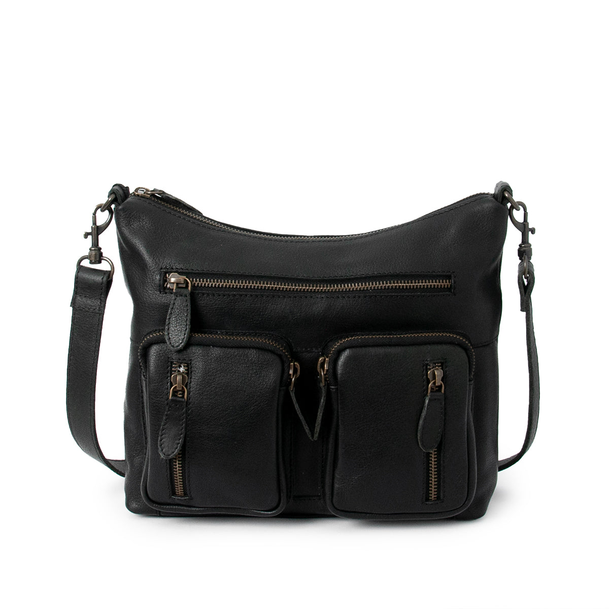 844101 Veske LINE crossbag i skinn med frontlommer - svart