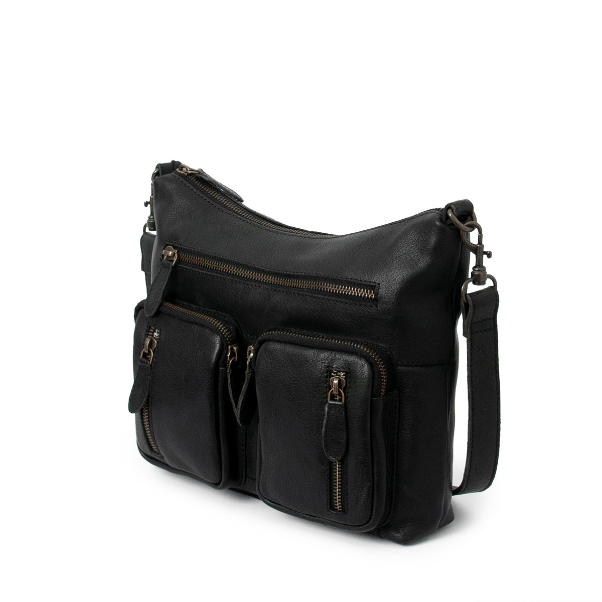 844101 Veske LINE crossbag i skinn med frontlommer - svart