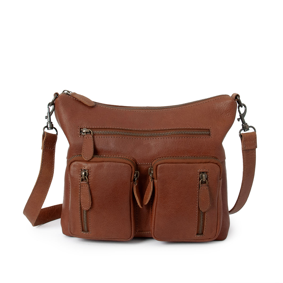 844111 Veske LINE crossbag i skinn med frontlommer - brun