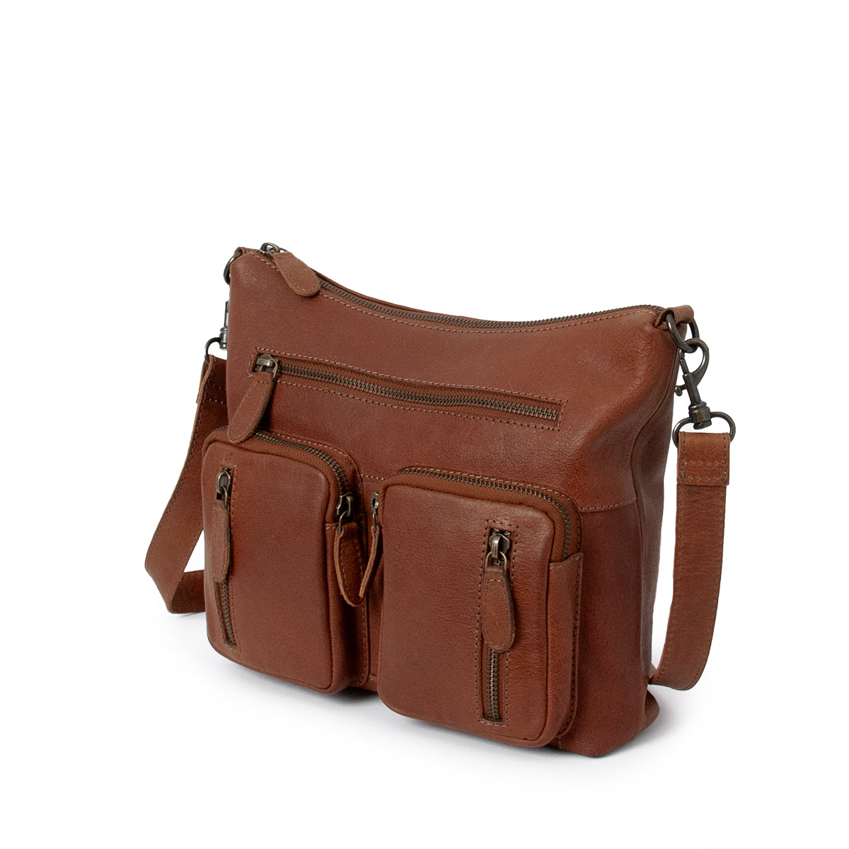 844111 Veske LINE crossbag i skinn med frontlommer - brun