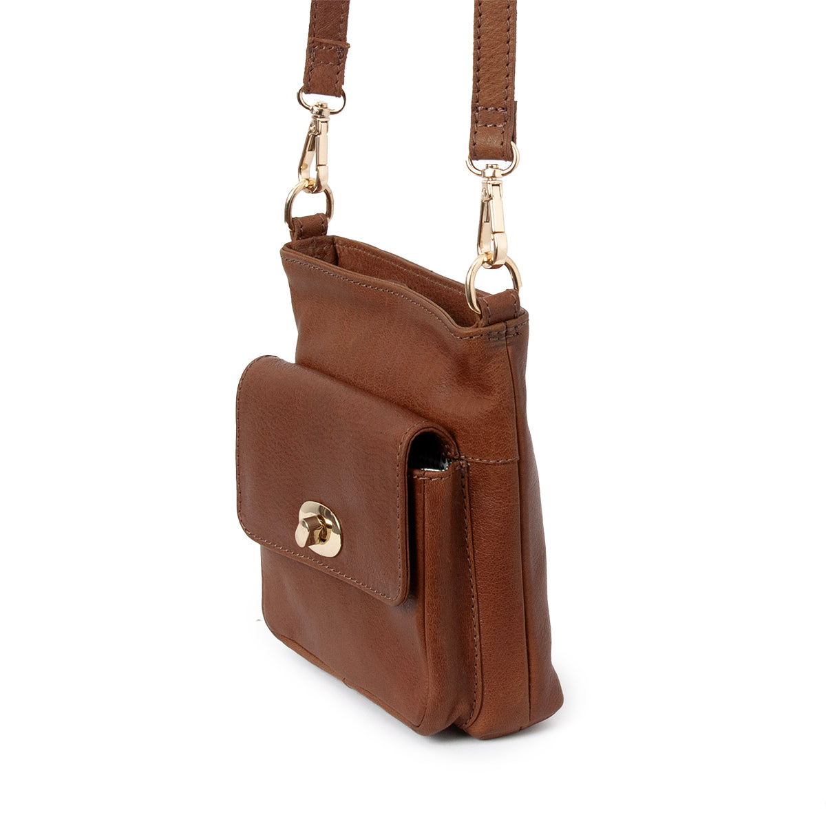 844411 Veske LINK mobil skinnveske med frontlomme- brun