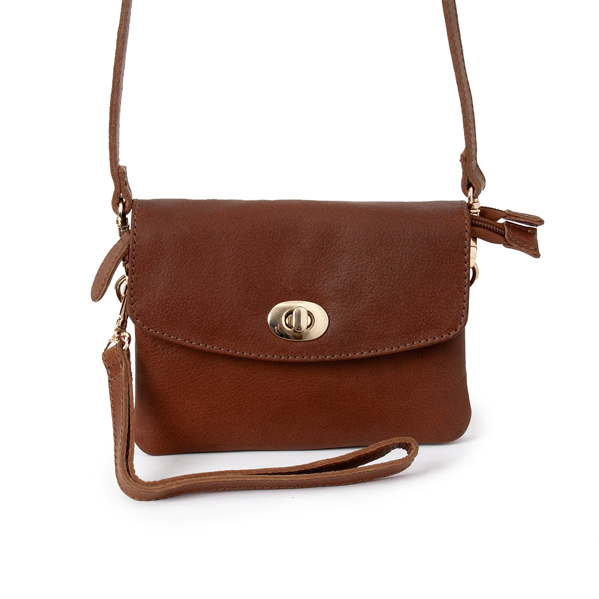 844511 Veske LONDON liten skinn clutch med frontlomme - brun