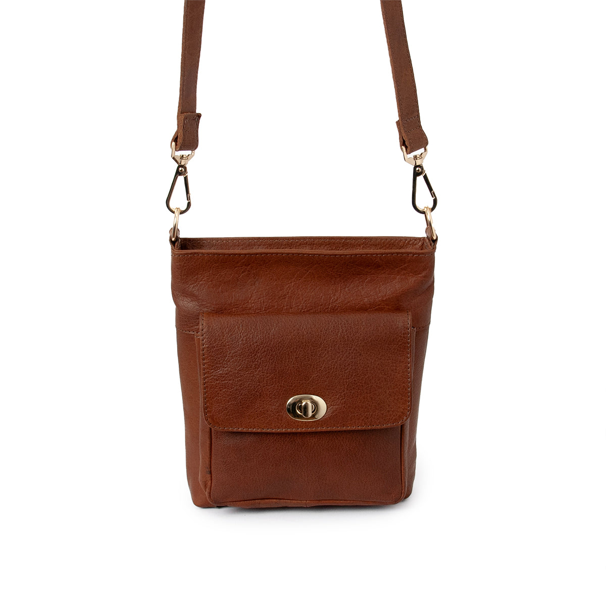 844211 Veske LUCA liten skinn crossbag med frontlomme - brun