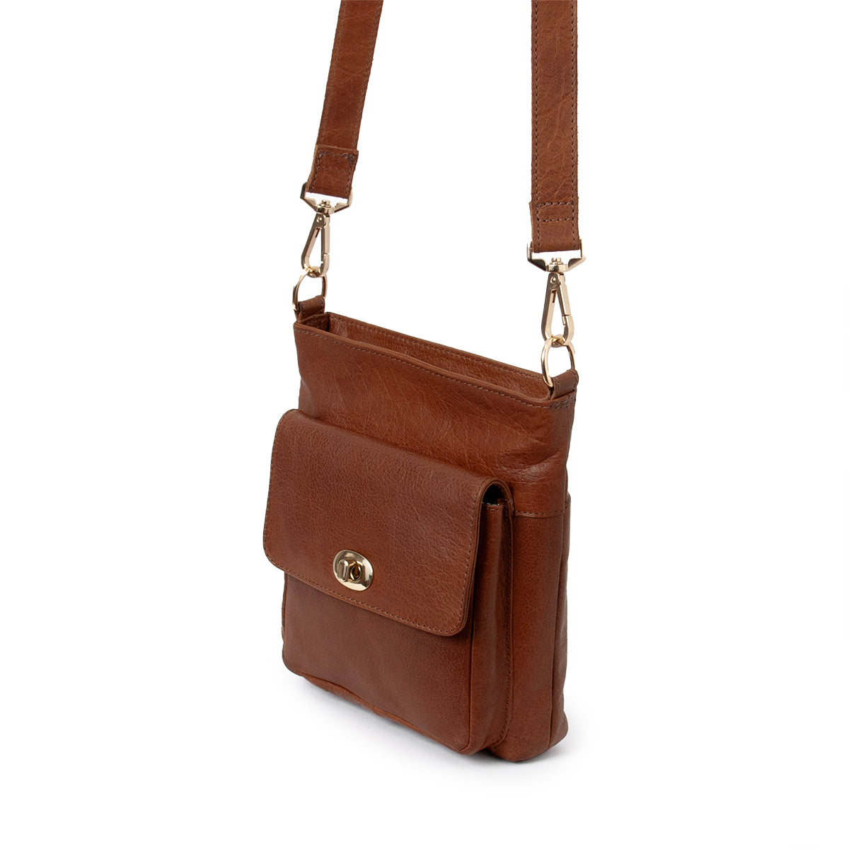 844211 Veske LUCA liten skinn crossbag med frontlomme - brun