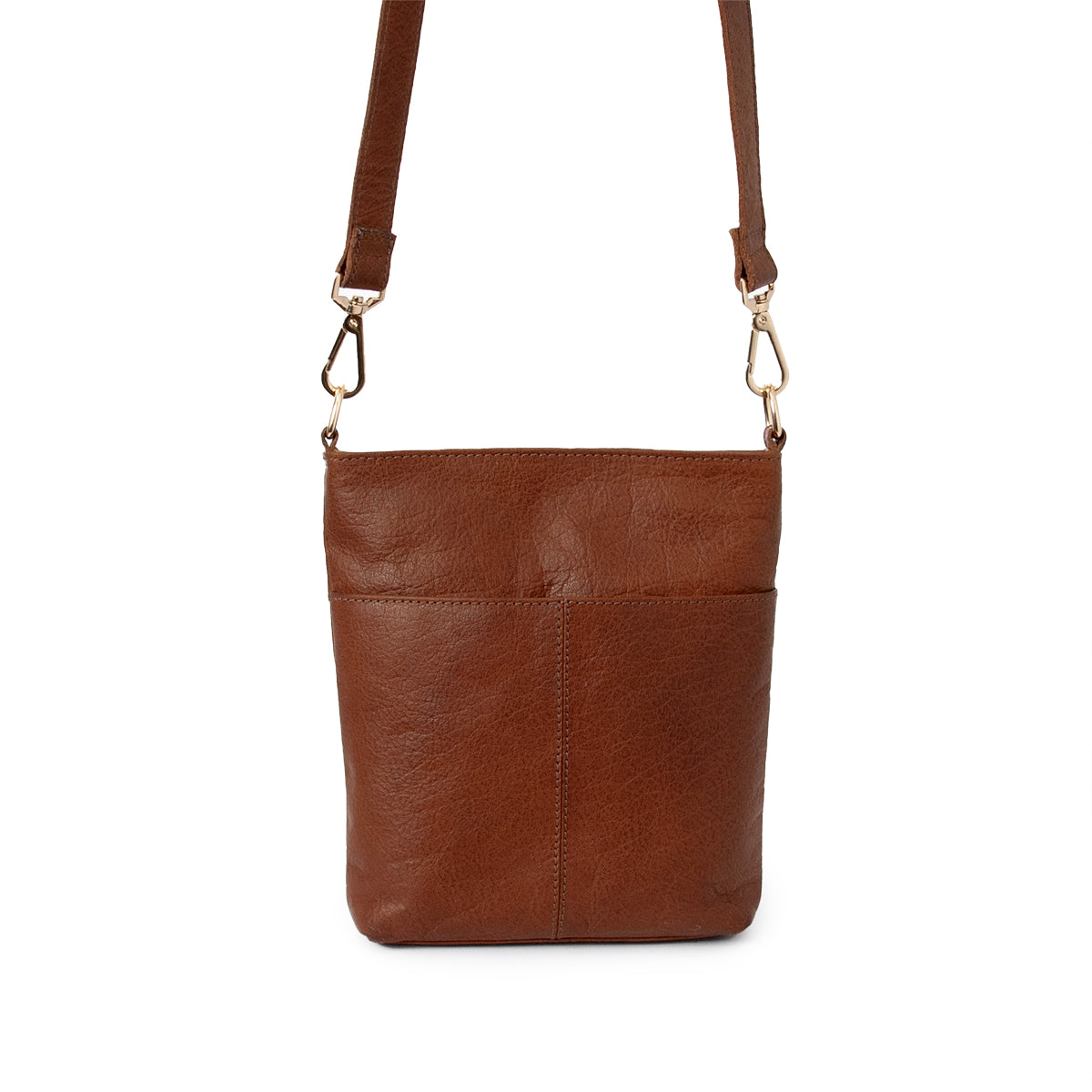 844211 Veske LUCA liten skinn crossbag med frontlomme - brun
