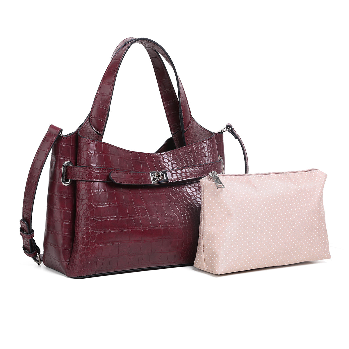 854021 Veske GINNY liten shopper med frontspenne  - burgunder croco