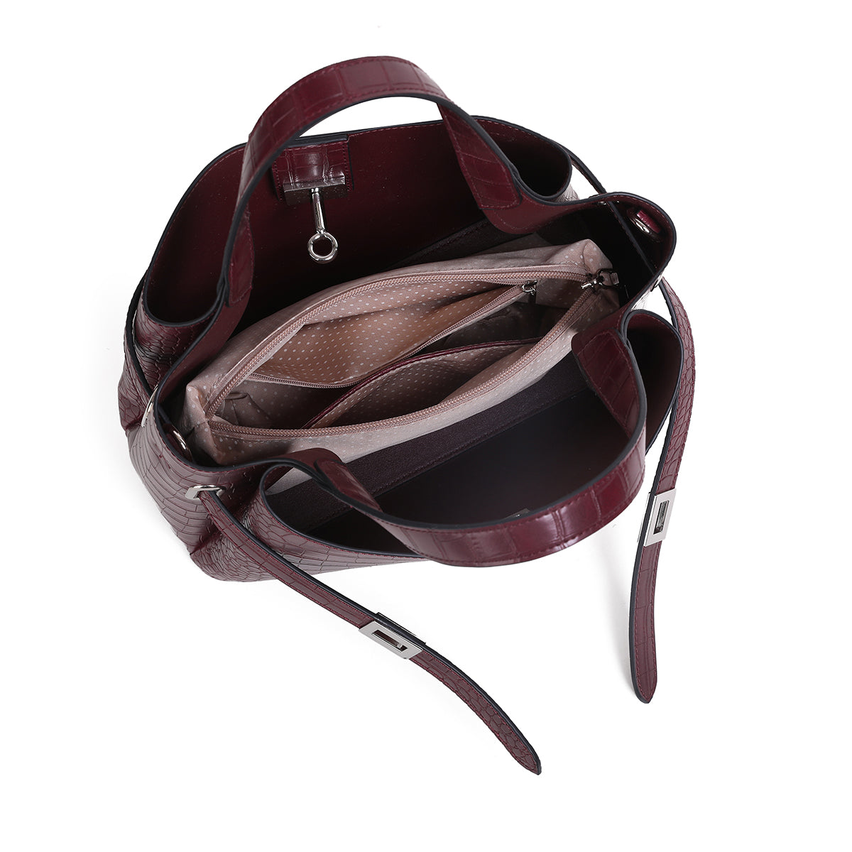 854021 Veske GINNY liten shopper med frontspenne  - burgunder croco