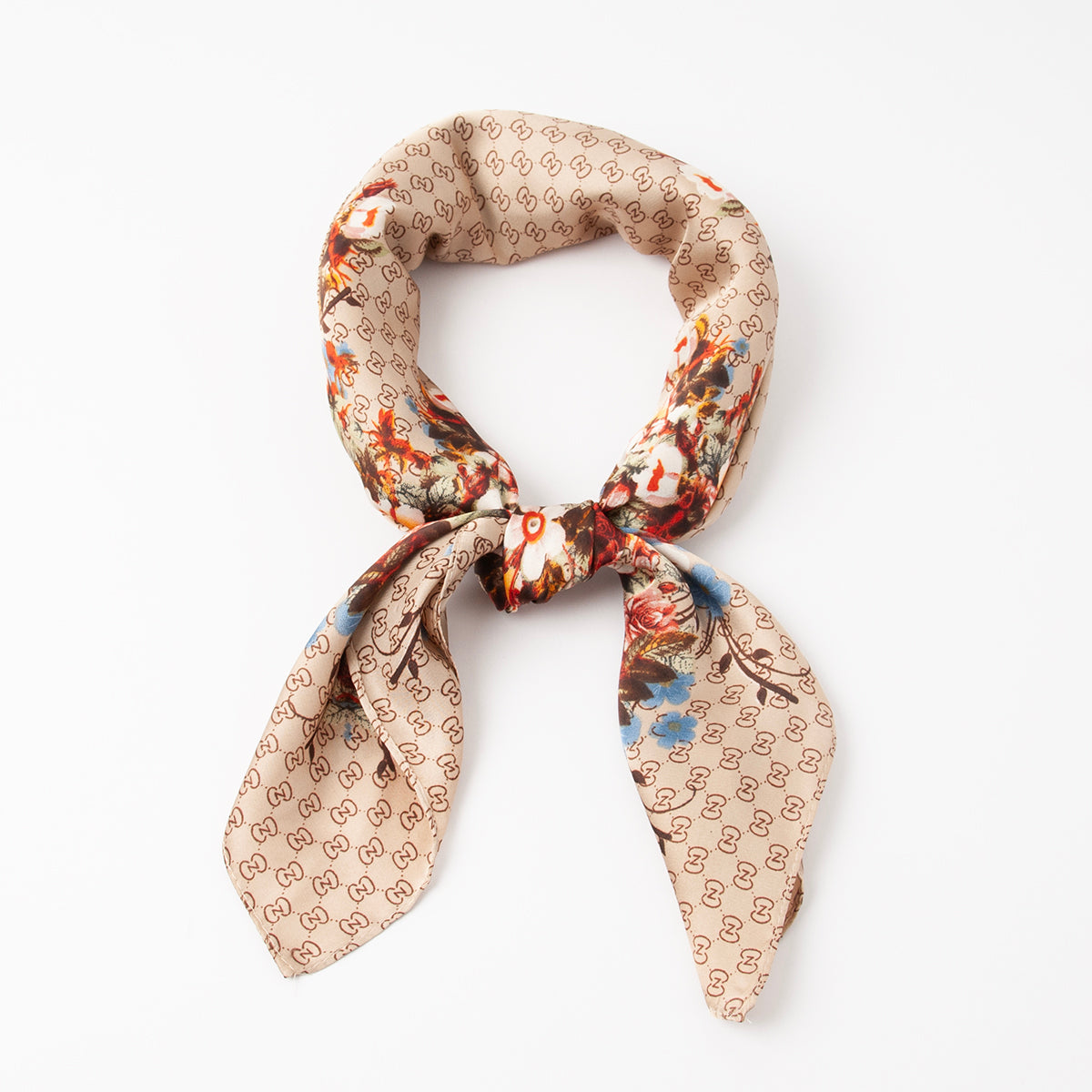 851805  Skjerf, Lite skjerf med blomsterkrans - beige