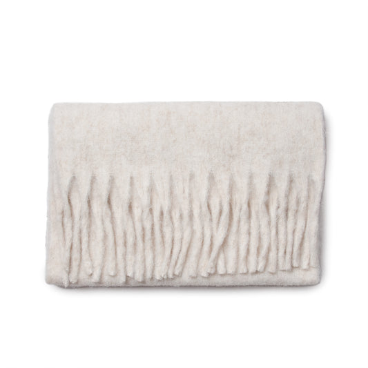 855203 Fluffy skjerf med ull, ensfarget  - lys beige