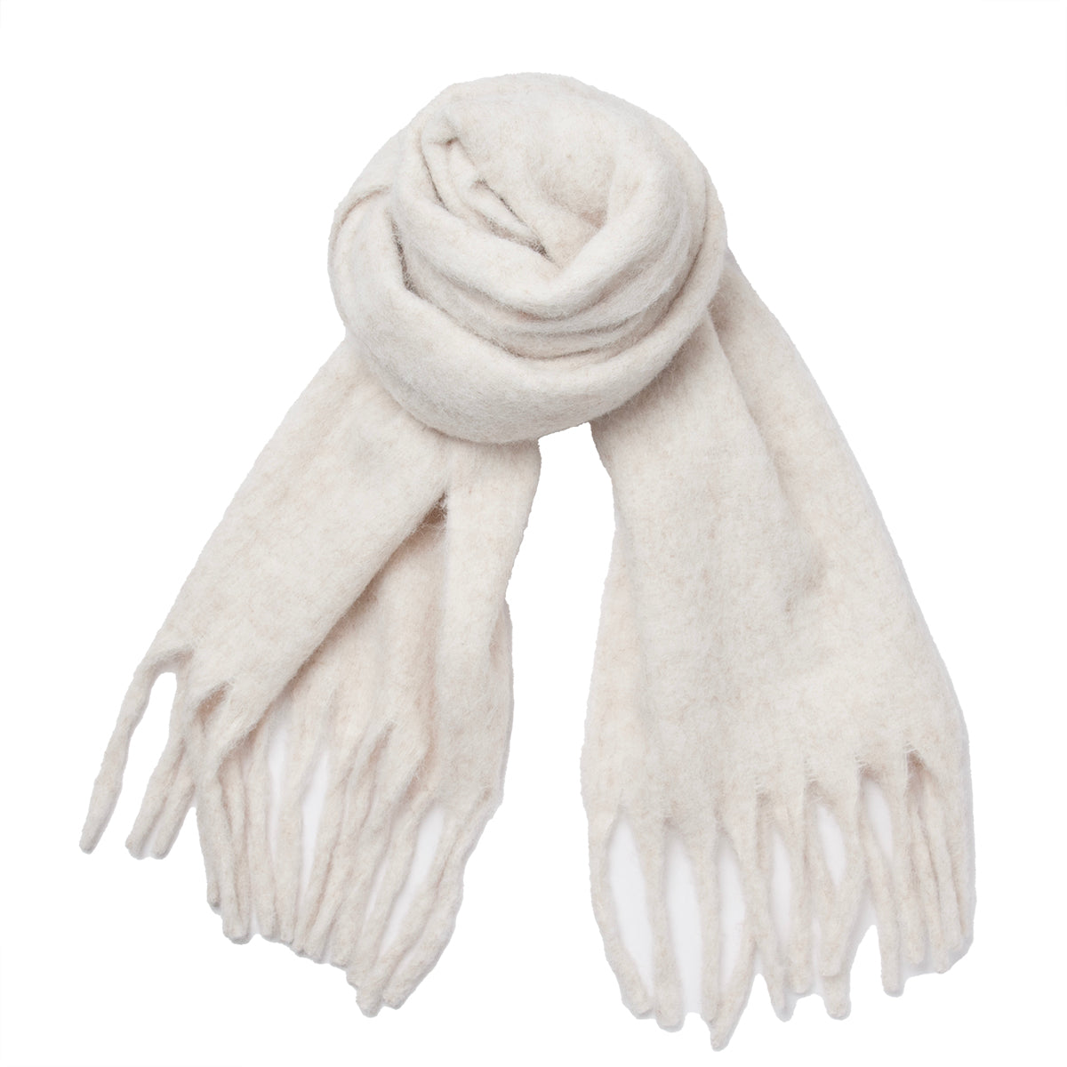 855203 Fluffy skjerf med ull, ensfarget  - lys beige