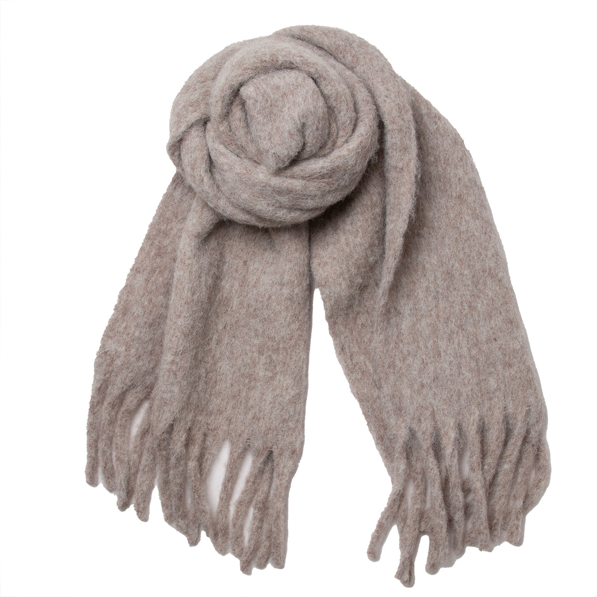 855205 Fluffy skjerf med ull, ensfarget  - beige