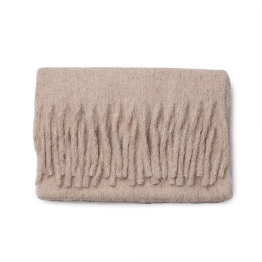 855207 Fluffy skjerf med ull, ensfarget  - lys cognac