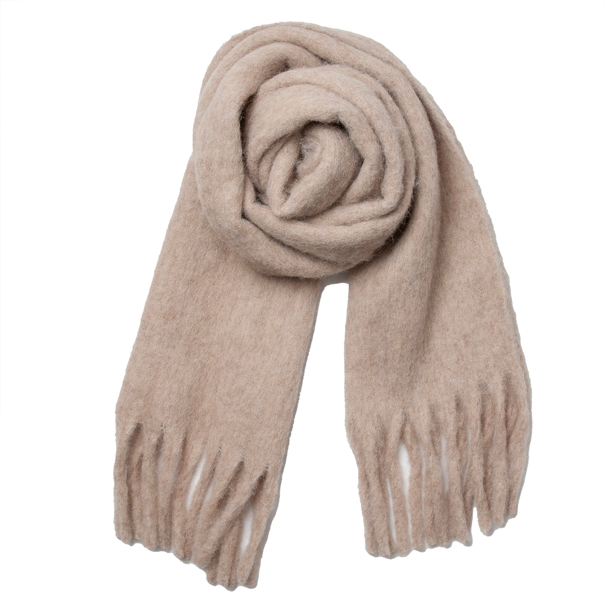 855207 Fluffy skjerf med ull, ensfarget  - lys cognac