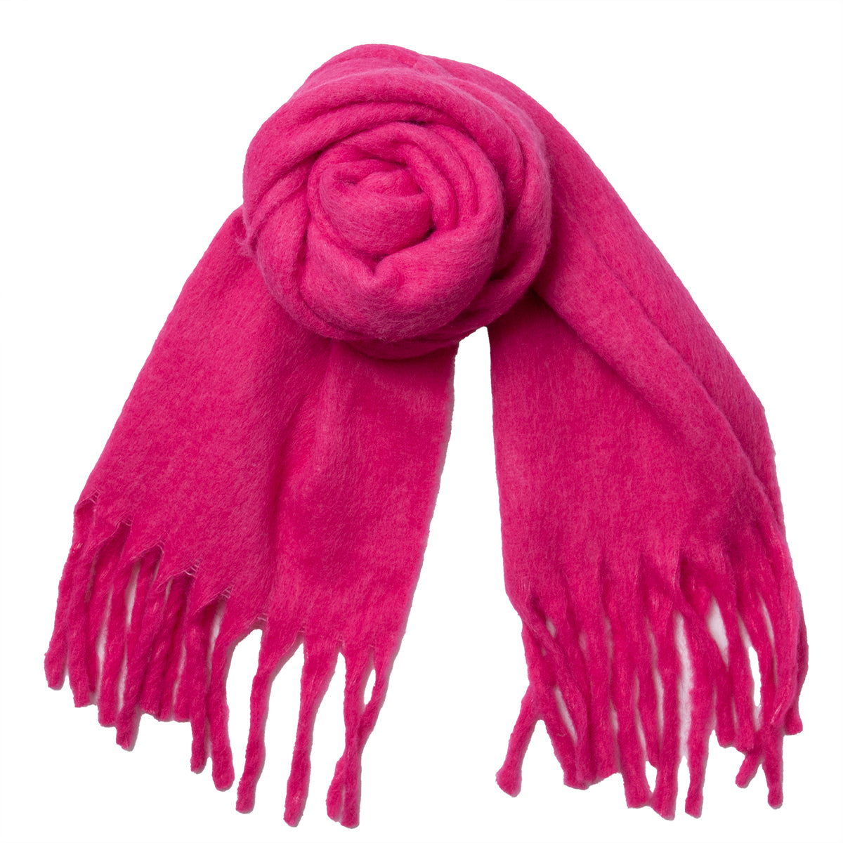 855232 Fluffy skjerf med ull, ensfarget  - rosa