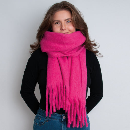 855232 Fluffy skjerf med ull, ensfarget  - rosa