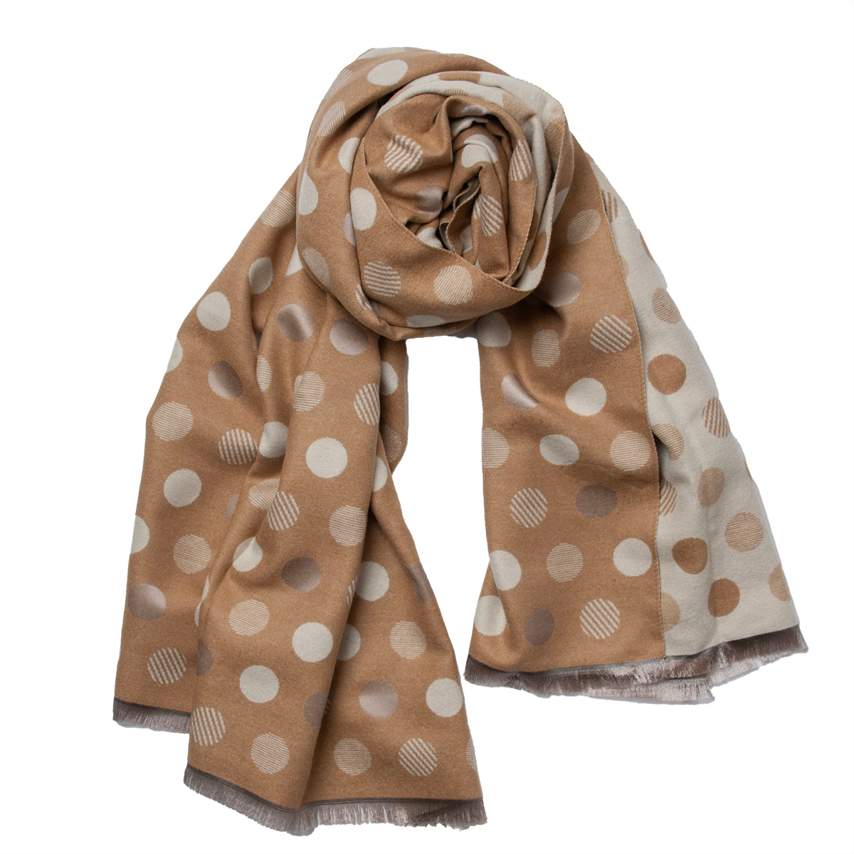 855605 Skjerf, Prikket jaquerd vevet skjerf - beige