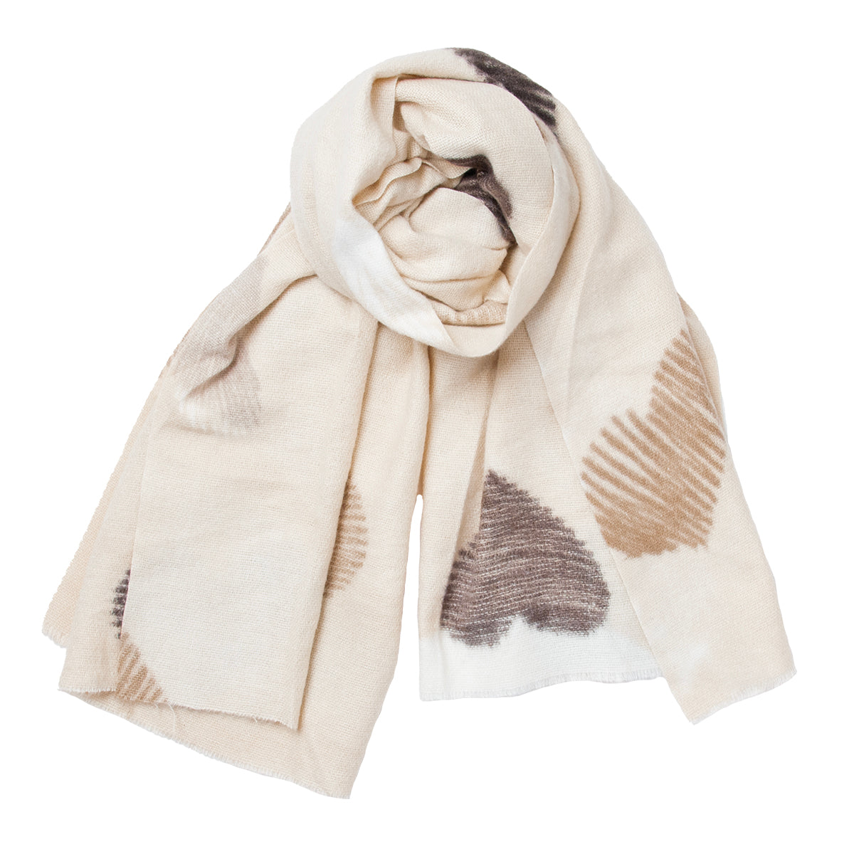 856905 Skjerf, Stort hjerteprintet skjerf - beige