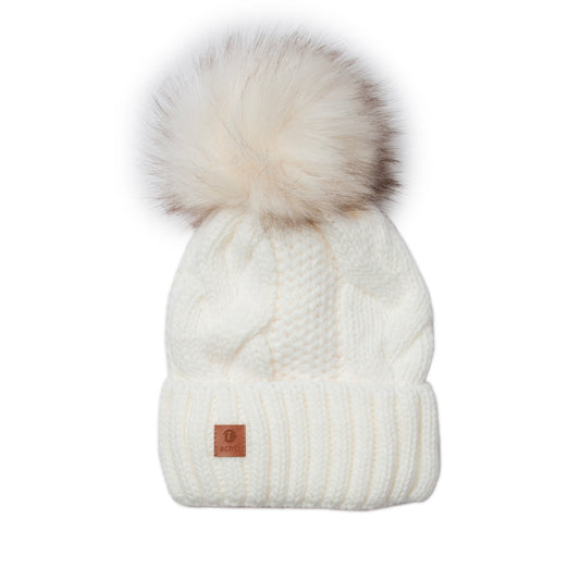 857203 Lue, Strikket topplue med bred ribbe strikk - offwhite