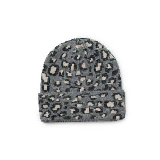 857401 Lue, Strikket topplue med leopard - svart