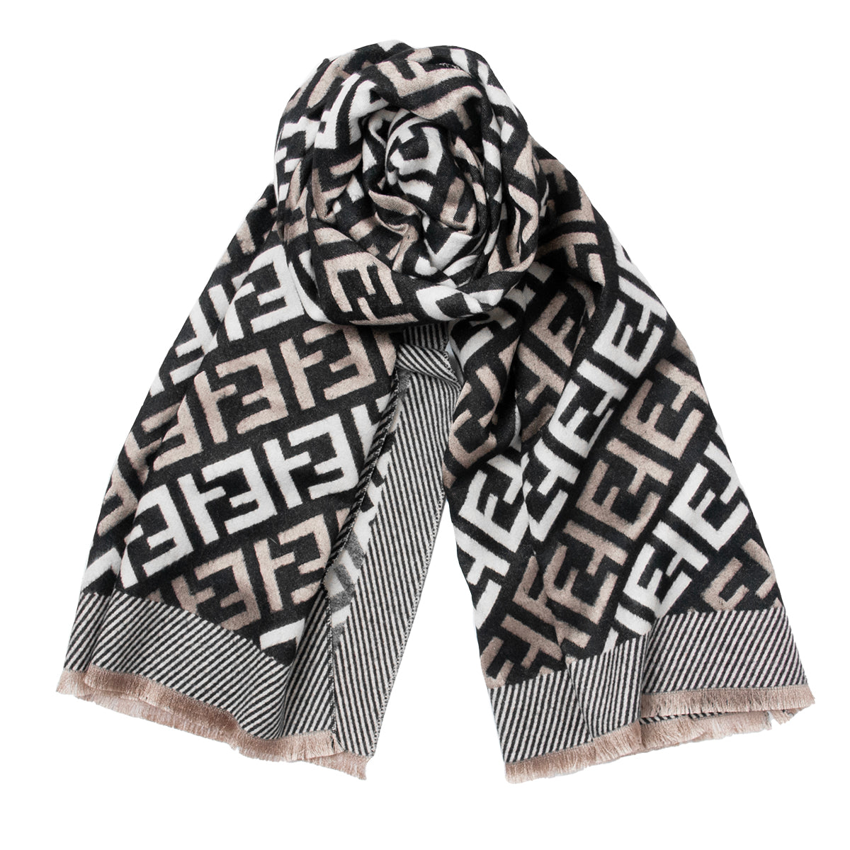 858501 Skjerf, F-printet stort skjerf - svart