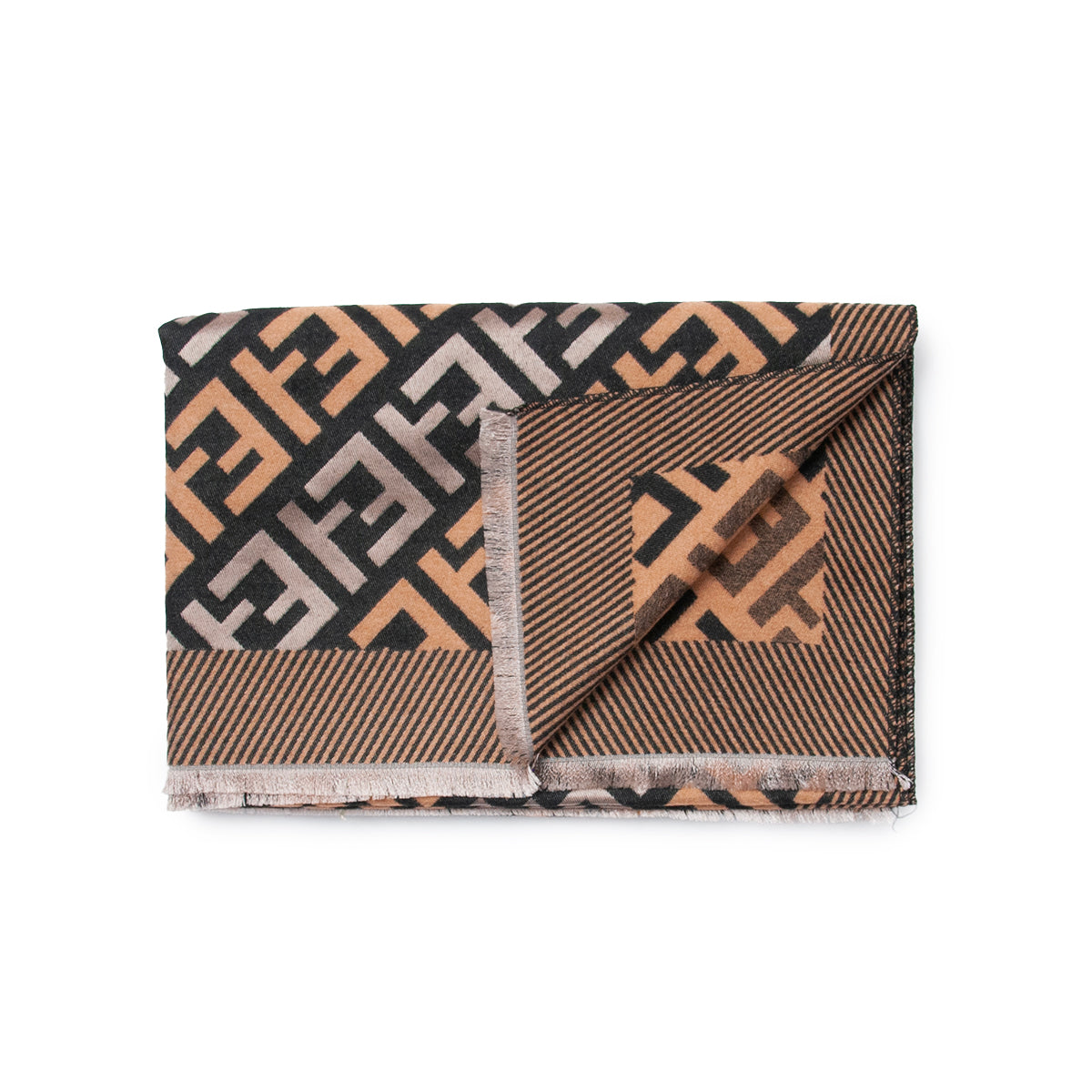 858515 Skjerf, F-printet stort skjerf - cognac