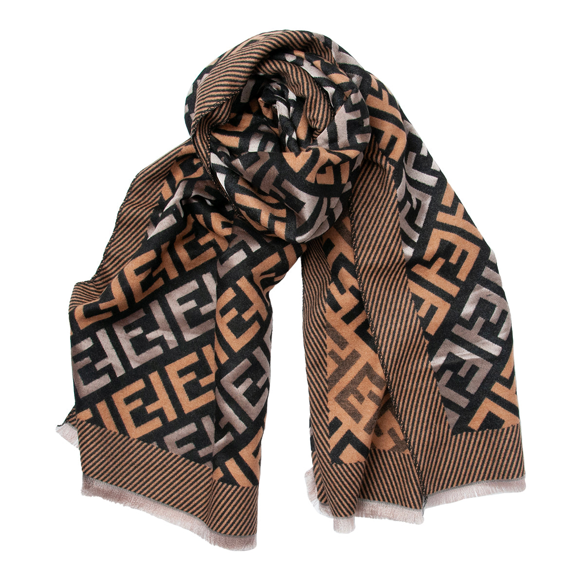 858515 Skjerf, F-printet stort skjerf - cognac