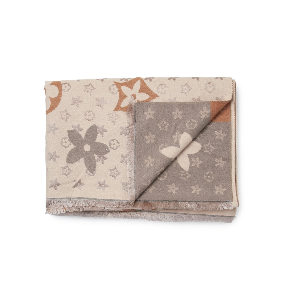 858605 Skjerf, LV-printet stort skjerf - beige