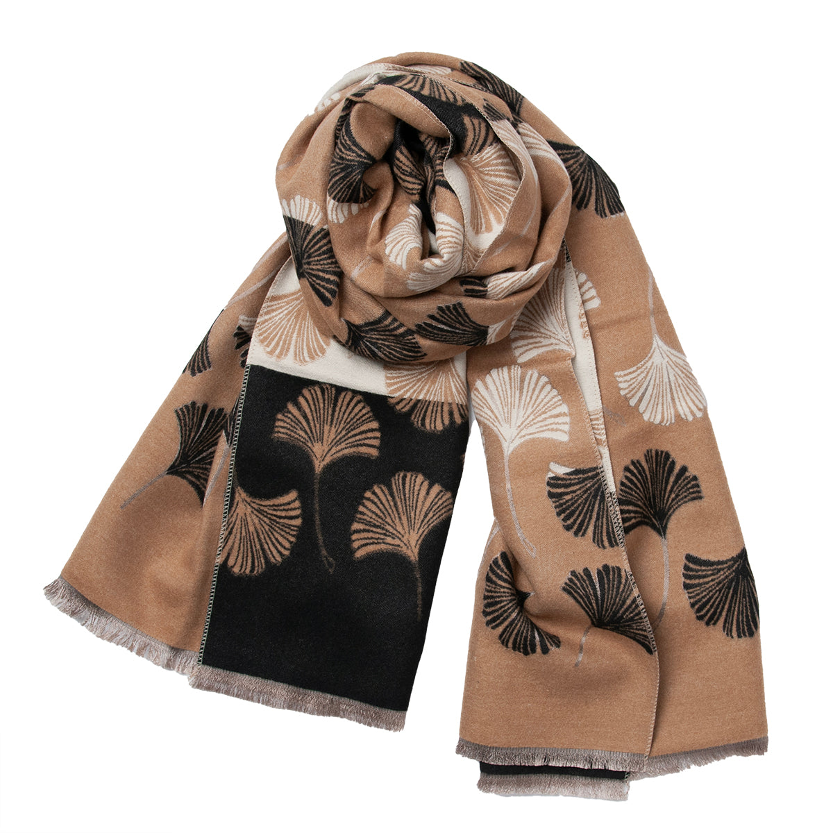 859301 Skjerf, Vifteprintet skjerf - svart