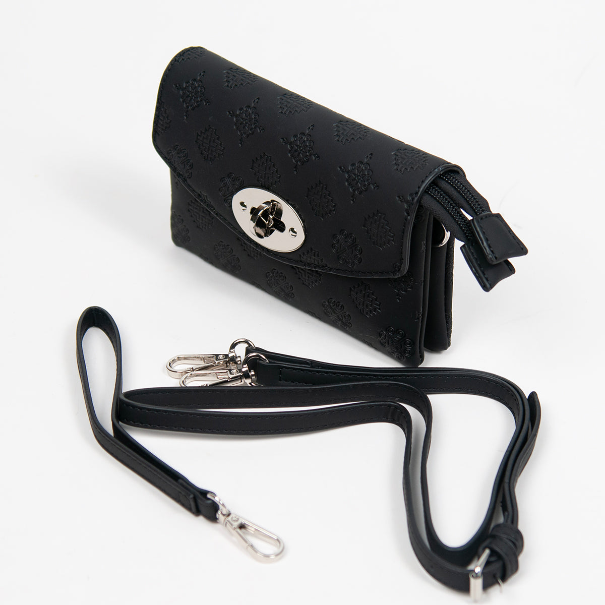 862901 Vesker, DANIELLA clutch med preget mønster - svart