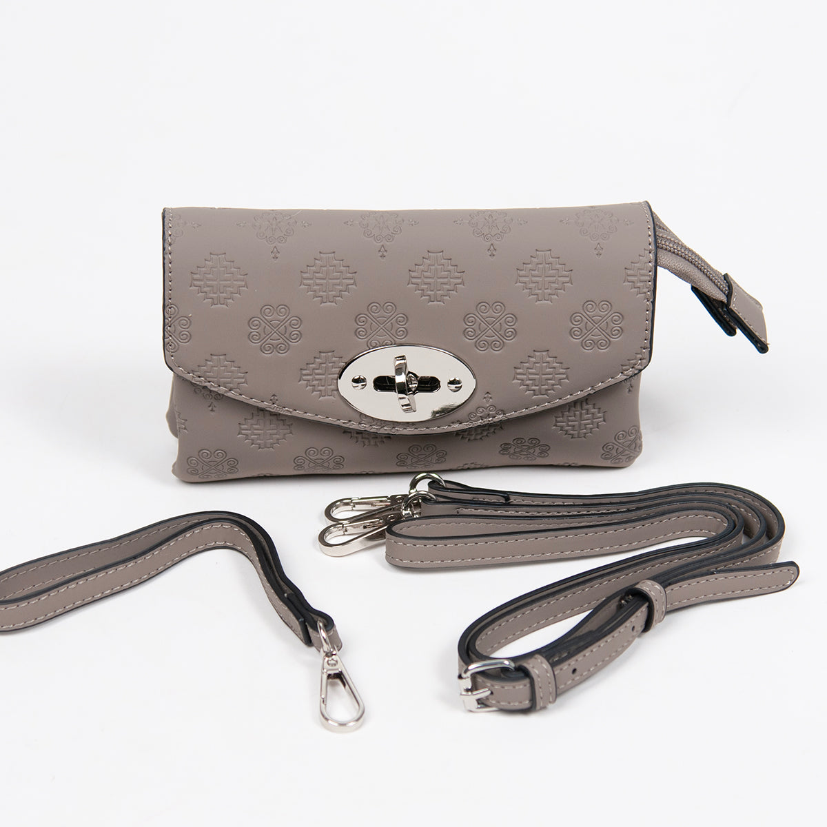 862905 Vesker, DANIELLA clutch med preget mønster - beige