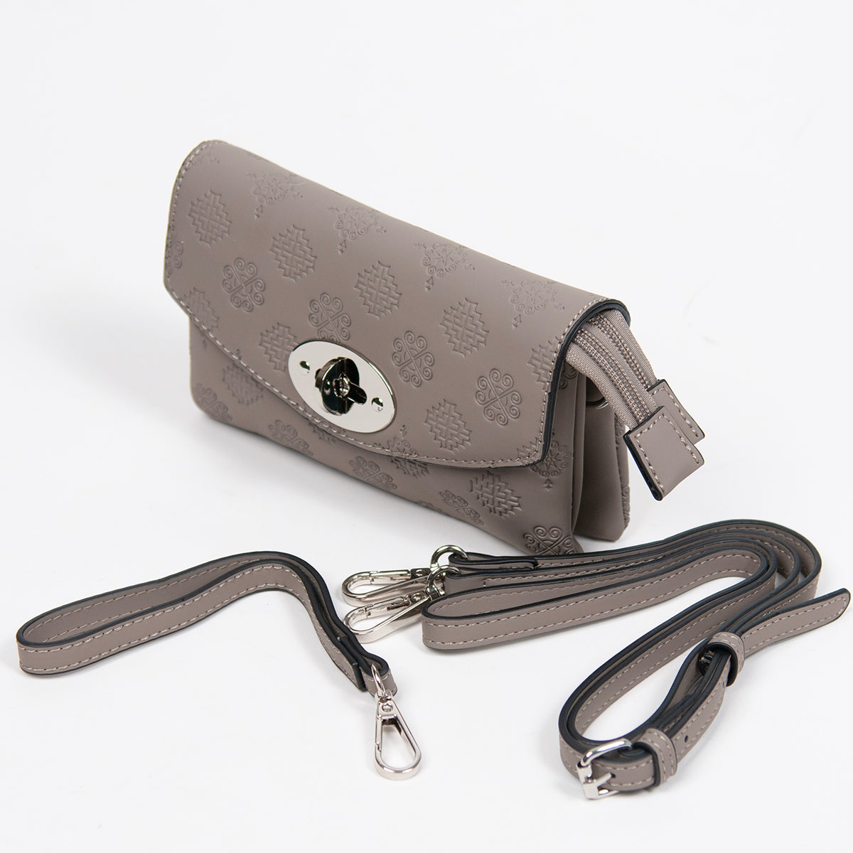 862905 Vesker, DANIELLA clutch med preget mønster - beige