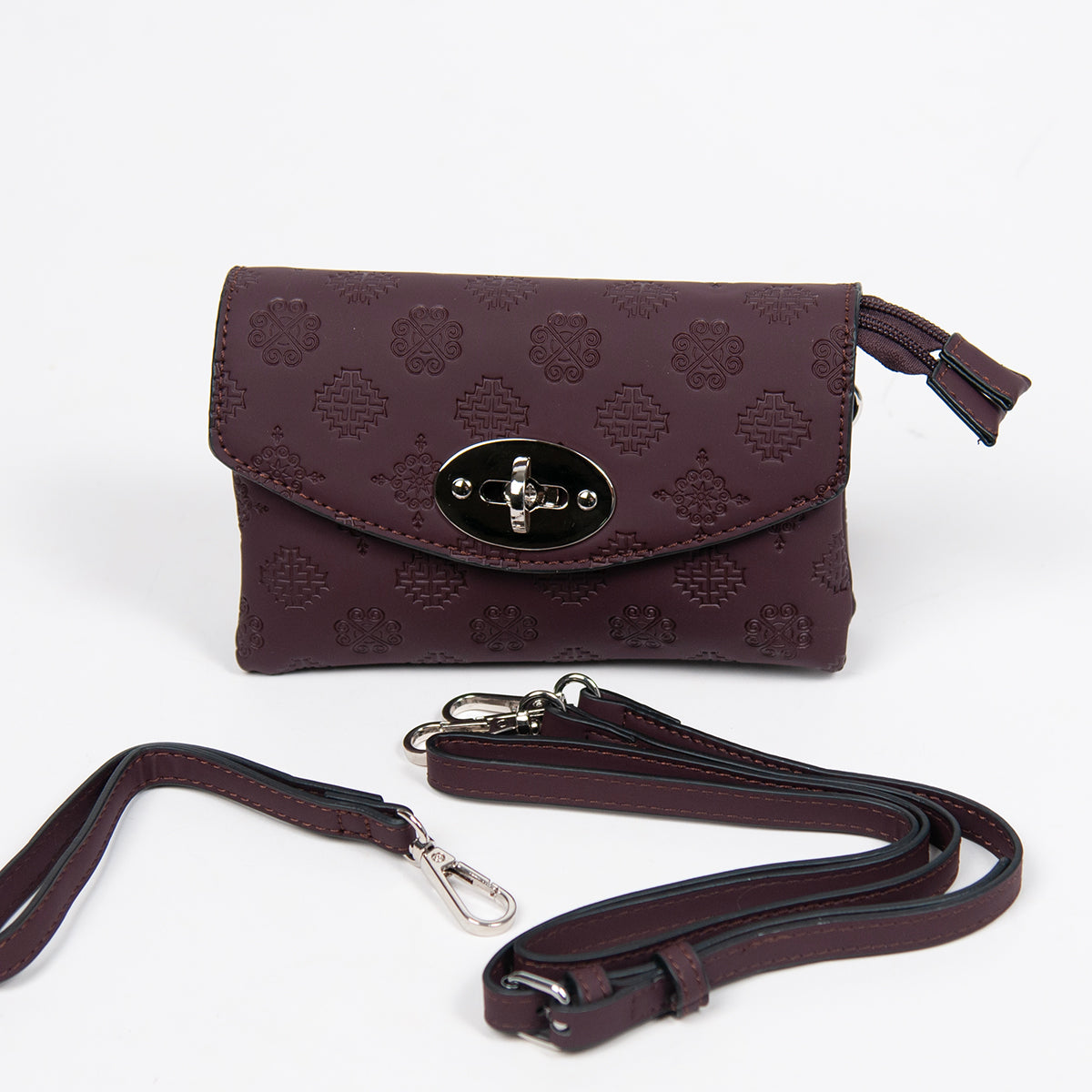 862921 Vesker, DANIELLA clutch med preget mønster - burgunder