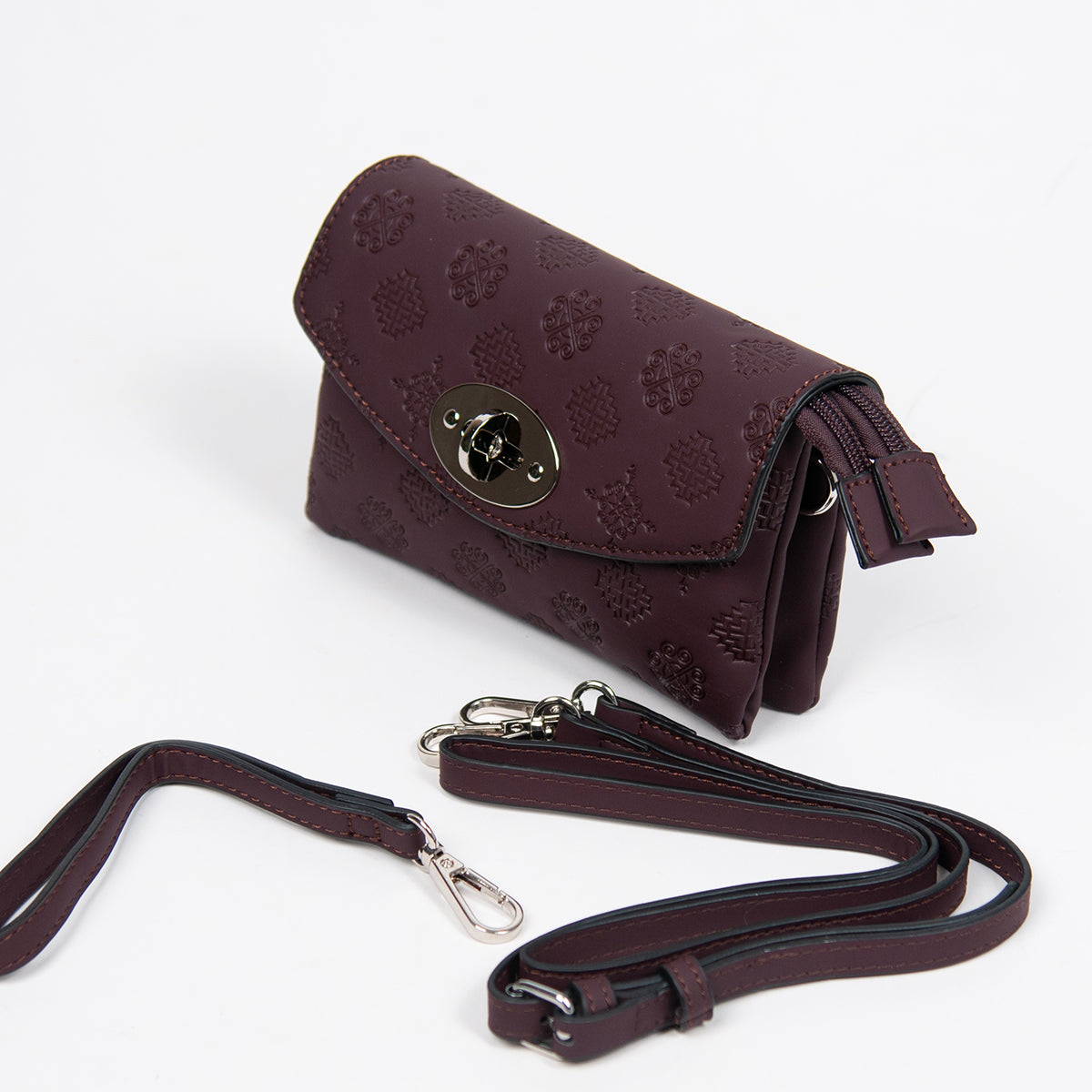 862921 Vesker, DANIELLA clutch med preget mønster - burgunder