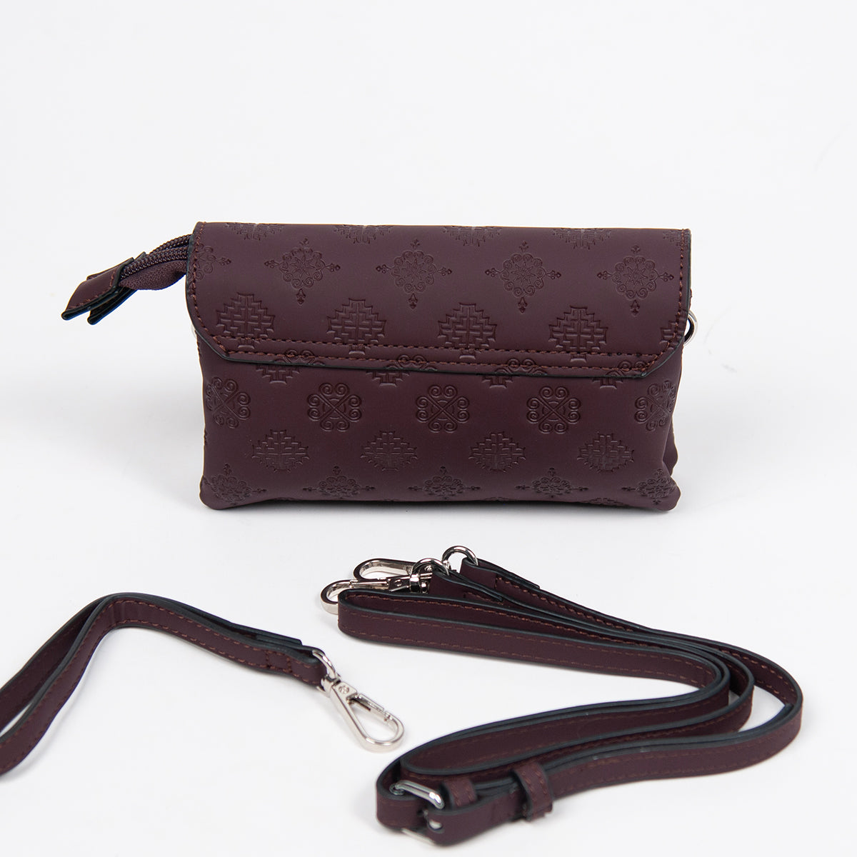 862921 Vesker, DANIELLA clutch med preget mønster - burgunder