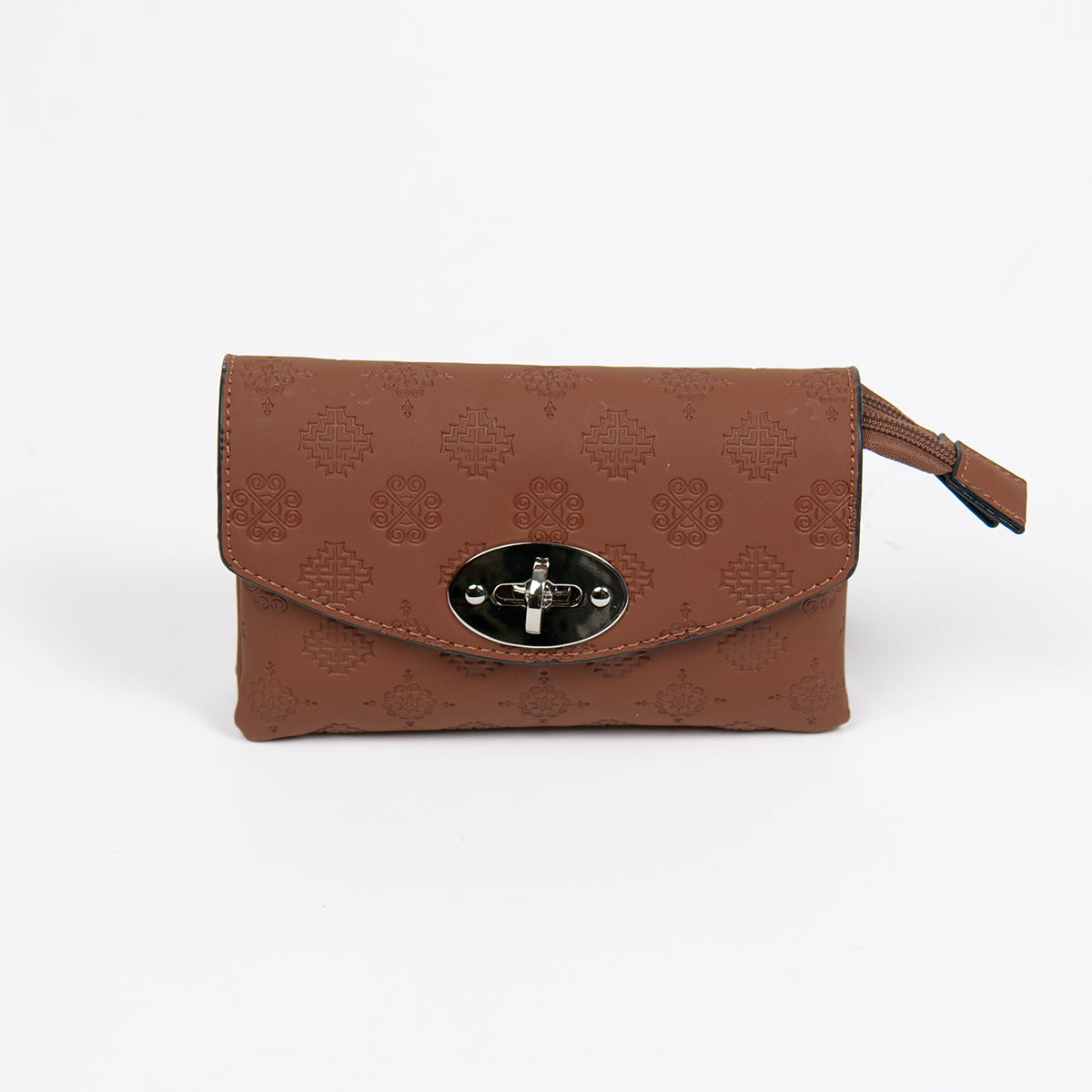 862915 Vesker, DANIELLA clutch med preget mønster - cognac