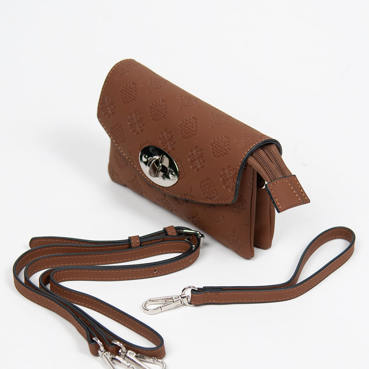 862915 Vesker, DANIELLA clutch med preget mønster - cognac