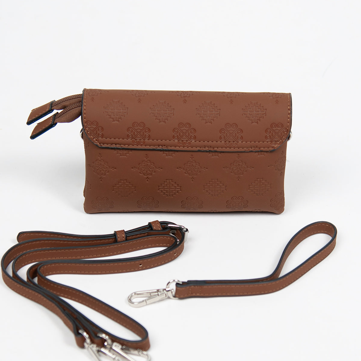 862915 Vesker, DANIELLA clutch med preget mønster - cognac