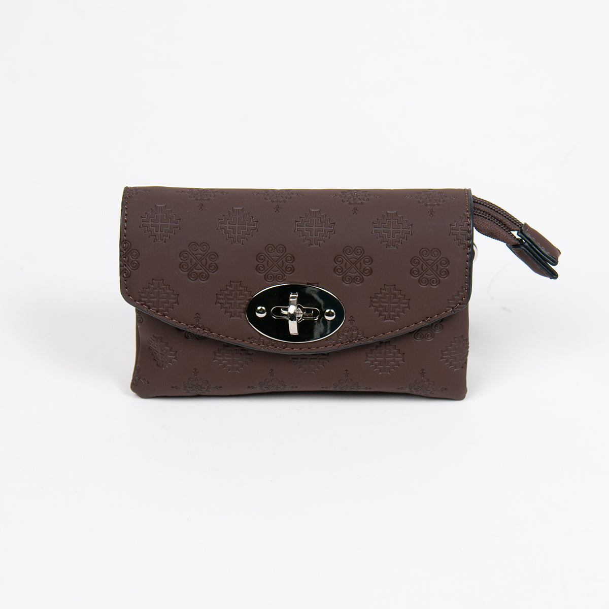 862911 Vesker, DANIELLA clutch med preget mønster - mørk brun