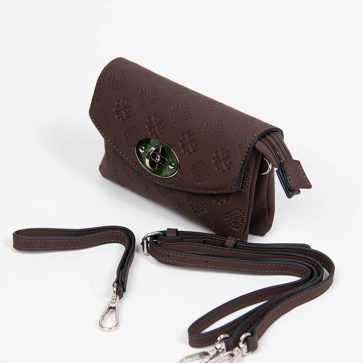 862911 Vesker, DANIELLA clutch med preget mønster - mørk brun