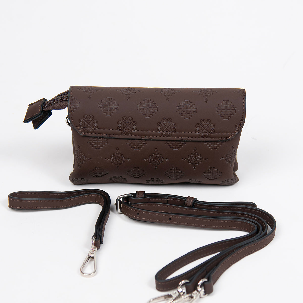 862911 Vesker, DANIELLA clutch med preget mønster - mørk brun