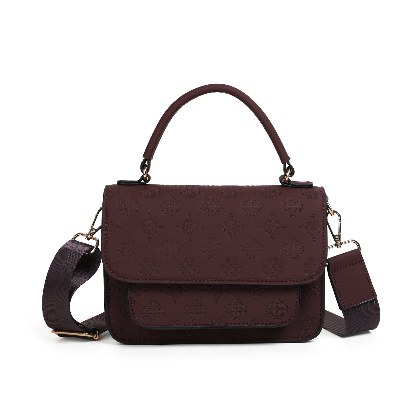 863921 Vesker, HILLEVI Clutch med preget mønster - burgunder