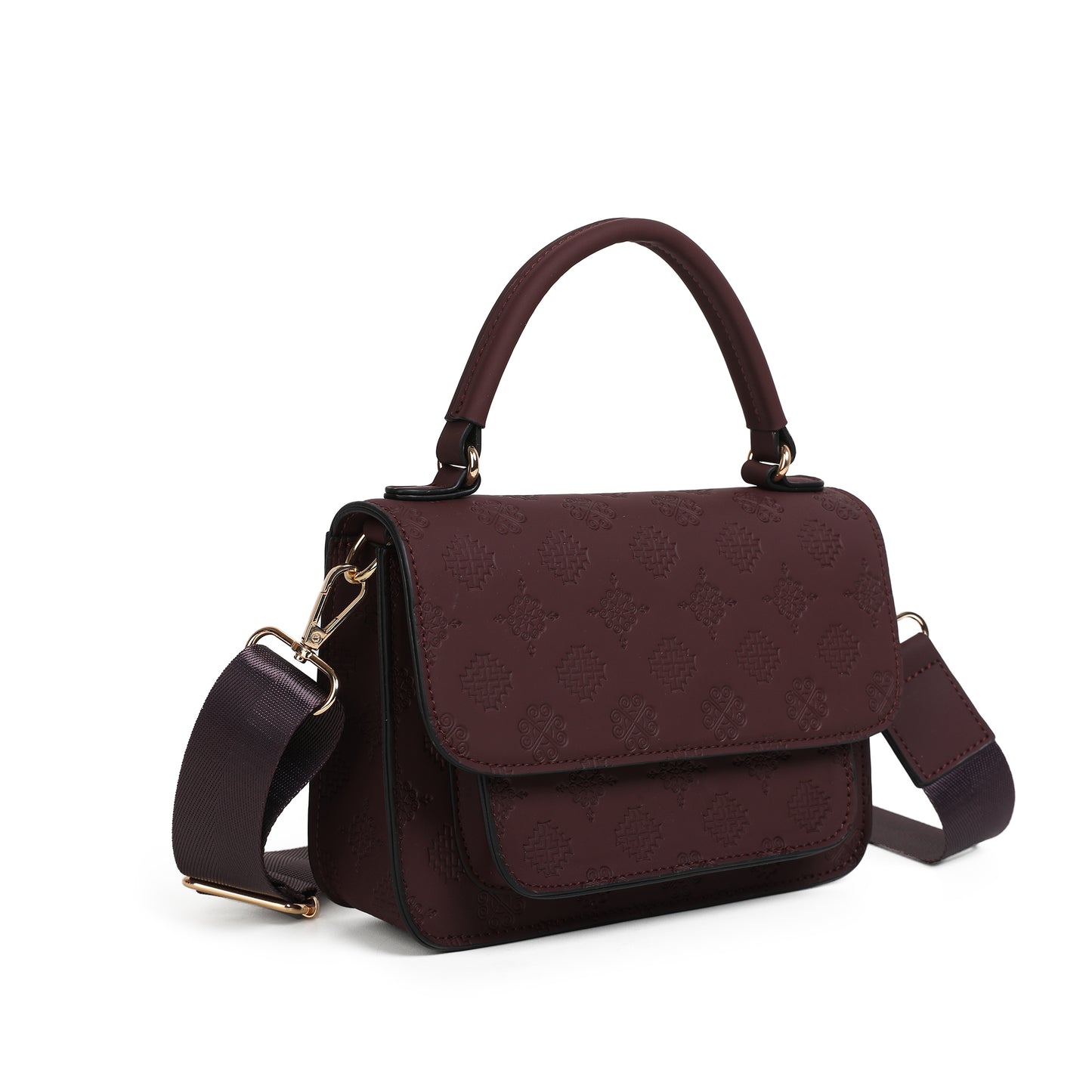 863921 Vesker, HILLEVI Clutch med preget mønster - burgunder