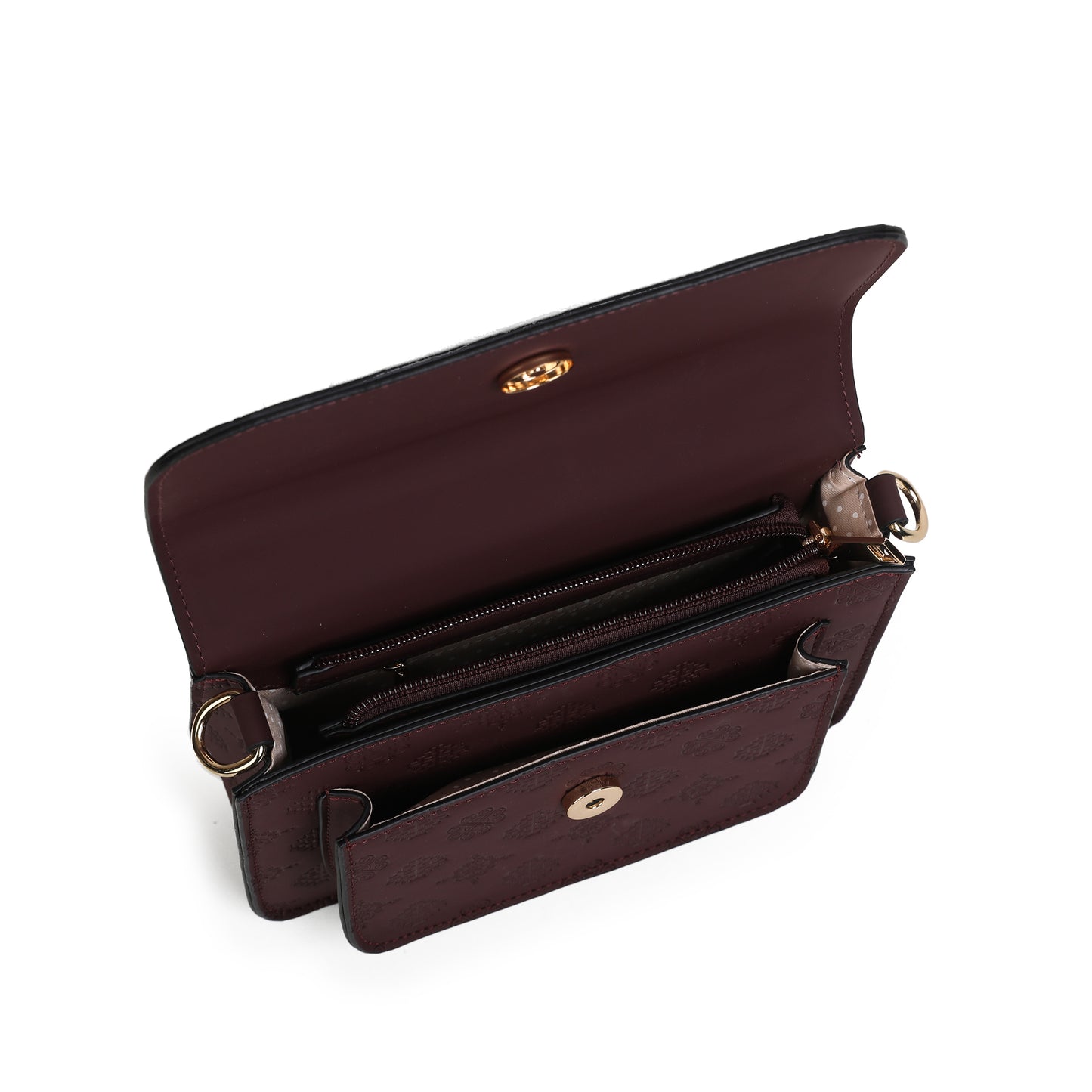 863921 Vesker, HILLEVI Clutch med preget mønster - burgunder